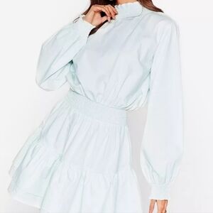 NASTY GAL Frill I Found You High Neck Long Sleeve Tiered Mini Dress Mint Green